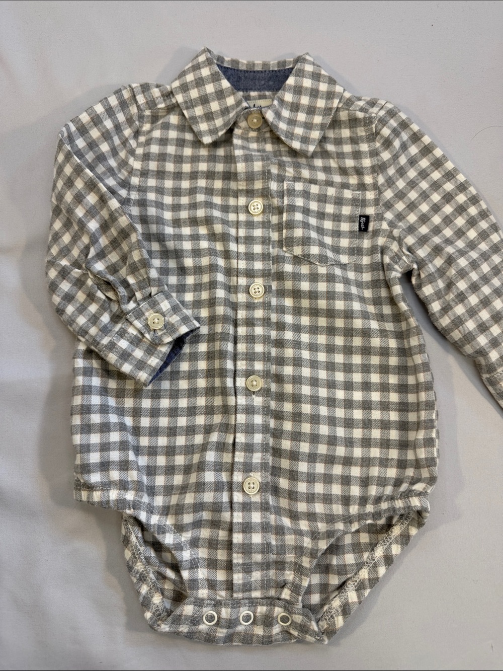 OshKosh B'gosh Gray & White Gingham Long sleeve Button-Front Bodysuit